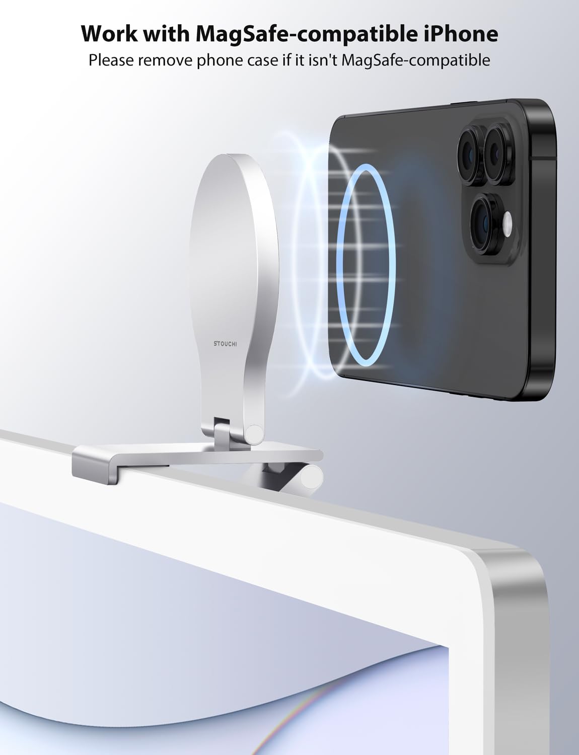 Stouchi Supporto per fotocamera continuity per iMac, supporto per webcam per iPhone compatibile con monitor desktop con Mag-Safe