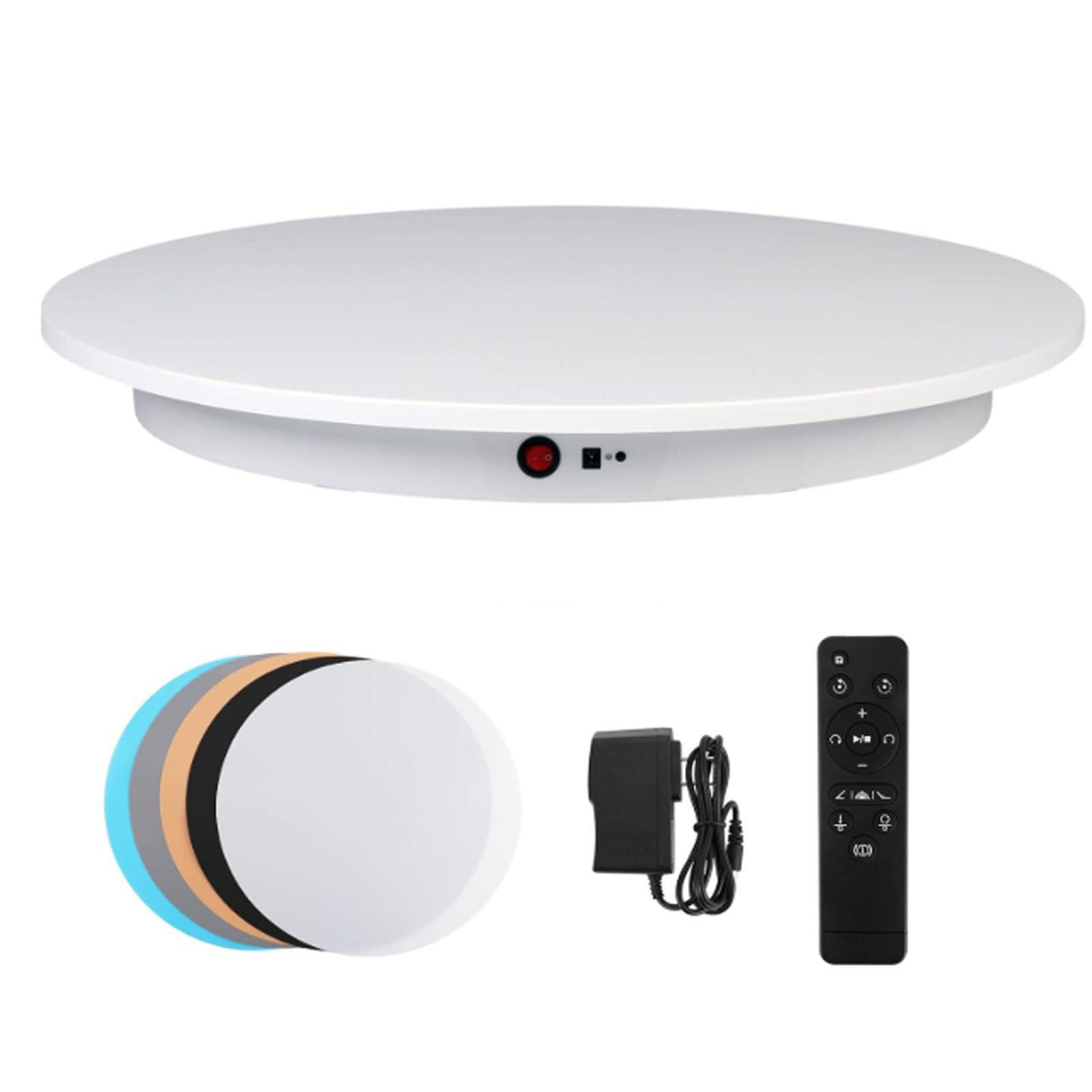 Expositor Giratorio motorizado con Control Remoto, Plataforma giratoria eléctrica de 360 ​​Grados para Productos de fotografía y joyería, con Fondos de 5 Colores. White-42CM