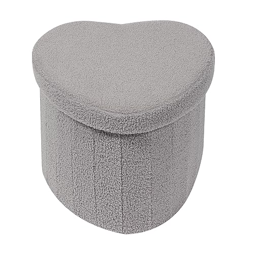 Bonlife Baúl Plegable,Puff Almacenaje, Taburete Reposapiés, Banco Almacenaje, para Sala de Estar, Dormitorio, Entrada, Gris, Forma de Corazón,38x38x38cm