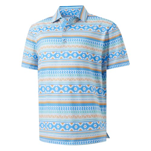 M MAELREG Boys Polo Shirts Funny Print Stretch Lightweight Short Sleeve Casual Collared Golf Shirts for Boys with 3 Button Blue Ethnic 8 Years
