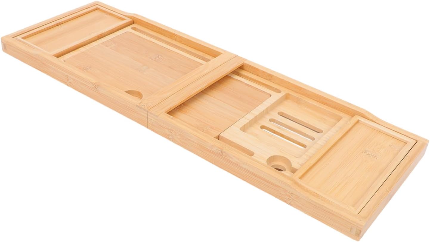 GLEAVI 1pcs Versatile Bathtub Rack Bath Tray for Bathroom Capacity Shower Storage Bamboo Material