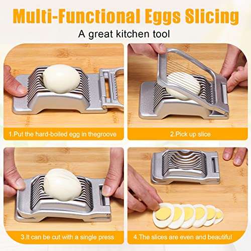 Sinnsally Eierschneider Edelstahl Spülmaschinenfest Eierteiler Kartoffelschneider Eierharfe Erdbeerschneider Eieraufschläger Mozzarella Schneider Metall Eierpiekser Eierschüttler Egg Slicer(Silber) 4