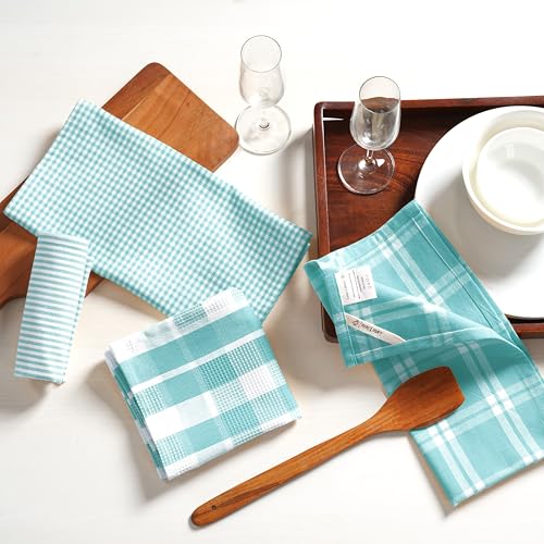 Image of LANE LINEN 100% Cotton Kitchen Dish Cloths, Ultra Soft Absorbent Quick Drying Dish Towels, Multiweave Wash Cloths Dish Towel Sets, 13x28 Inches, 4 Pack - Aqua