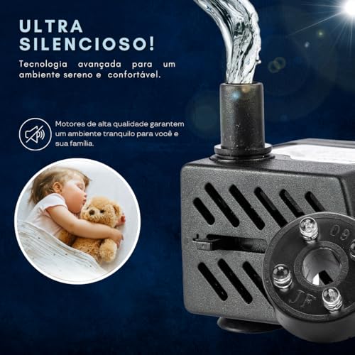 Bomba Submersa PL-118 com Luz LED para Aquários e Fontes – 220 L/H, Silenciosa, Bivolt, Econômica e