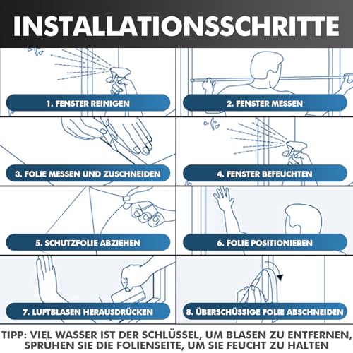 shinfly Fensterfolie Blickdicht Selbsthaftend | Sichtschutzfolie Fenster Innen | Milchglasfolie Statisch Haftend 44,5x200cm | Fensterfolie Sichtschutz Anti-UV Für Bad Büro Wohnzimmer Schlafzimmer