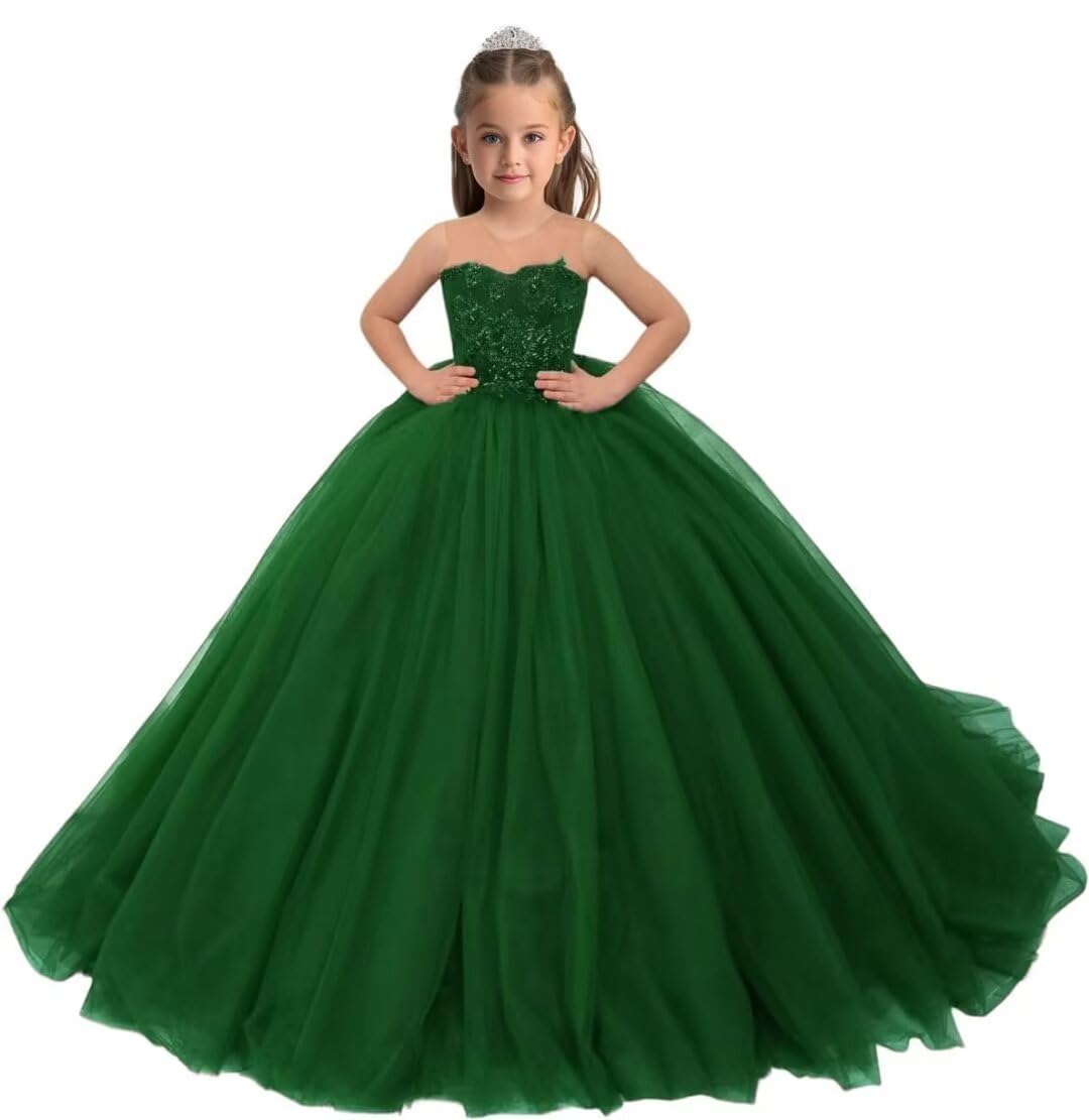 Tulle Flower Girl Dress Long A-Line Party Ball Gowns Princess Sleeveless Pageant Dresses Party Bridesmaid Dress for Wedding