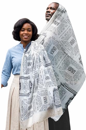 Confidence Scripture Prayer Scarf for Women & Men - 100% Organic Cotton, 28x79, Bible Verses for Courage (Canvas Bag) (White)