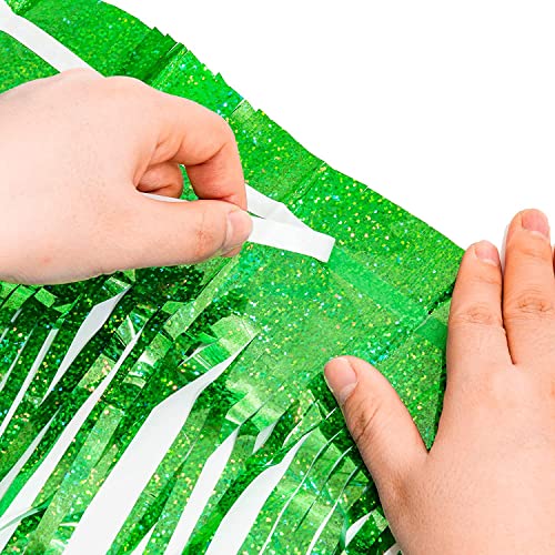 BRAVESHINE Green Party Streamers Backdrop - 2 Pack 3.2 x 8.2ft Metallic Tinsel Foil Fringe Curtains for St Patricks Day/Birthday/Hawaiian/Luau/Dinosaur/Football/Graduation/Christmas Party Decorations by BRAVESHINE - Image 8