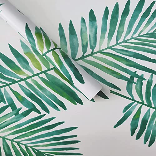 Image of ELTON Waterproof Peel and Stick Floral Wallpaper, Self-Adhesive Vinyl Wall Covering for Bedroom, Living Room Bathroom Cabinet, Countertop (45 x 600 cms, Palm Leaves)