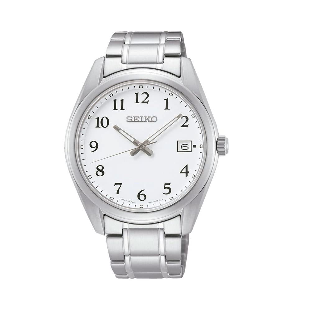 Seiko Mens Watch with White Dial & Silver Bracelet SUR459P1