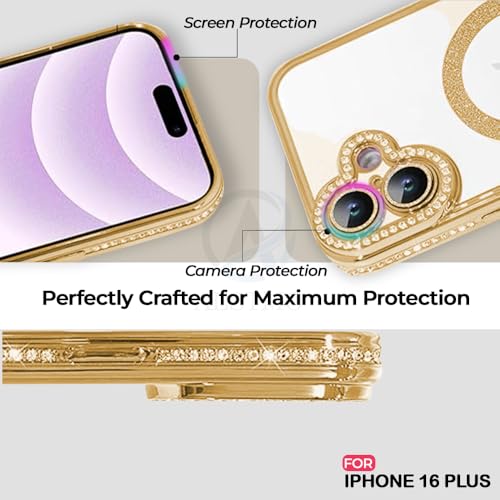 Image of AESTMO Back Cover for iPhone 16 Plus Compatible with MagSafe | Diamond Glitter Case | Luxury Bling Rhinestone Soft Clear TPU Bumper | Camera Lens Protection Cover for iPhone 16 Plus (Gold)