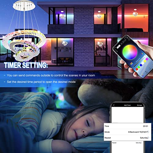 Na Modern Diy Crystal Rings Chandeliers Led Pendant Light Adjustable Stainless Steel Ceiling Light Fixture For Living Room Dining Room Bedroom, Middle #TOP1