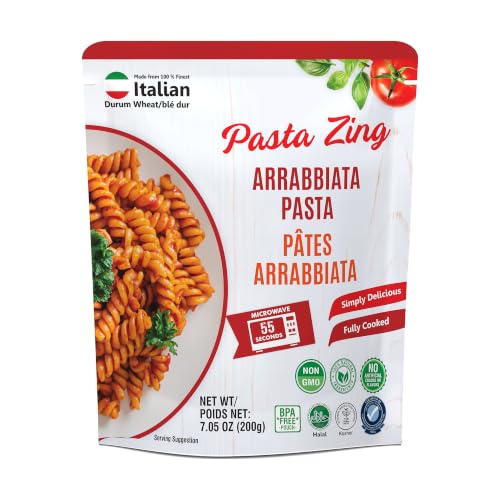 Pasta Zing Arrabbiata Pasta, Pack of 7, Ready to Eat Fusilli Pasta with Arrabbiata Sauce, Fully Cooked Microwave Pasta, Ready in 1 Minute, 12.6G Protein, 7G Fiber, Shelf Stable, 7.05 oz Pouches