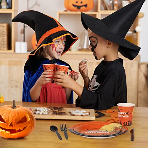 Gezond Halloween Plates Napkins Party Supplies Serve 25, Witch Pumpkin Design Paper Cups Disposable Halloween Kids Party Plates With 54"X108" Tablecloths #TOP4