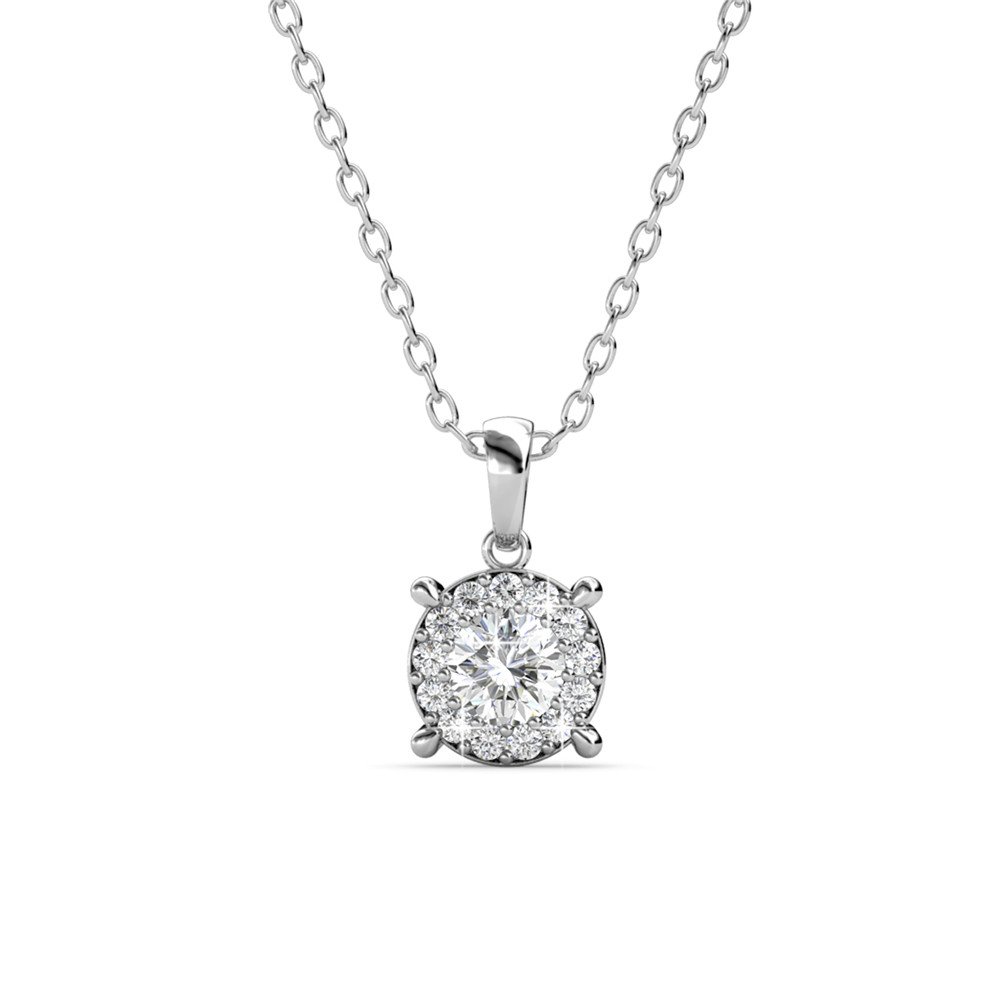 Cate & ChloeRaylee Brilliant Halo Pendant Necklace, Women's 18k White Gold Plated Necklace with Swarovski Crystals, Sparkling Round Cut Crystal Glass Stones, Silver Necklace for Women