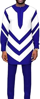 Conjunto de roupas tradicionais masculinas africanas Dashiki camisa de manga longa top com calças agasalho casual traje de cera (Color : H, Size : X-Large)