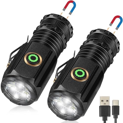 KDQUEERY 2-Pack Mini Rechargeable Flashlights - Super Bright 5 Modes With Clip, Pocket-Sized LED
