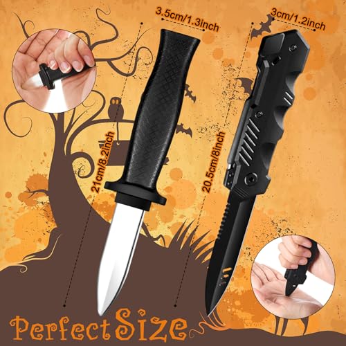 Sumind 4 Pieces Retractable Fake Knife Retractable Prop Knife Fake Dagger Joke Prank Props Trick Disappear Plastic Blade Gag Magic Toy for Halloween Fools Day (Mixed Style)