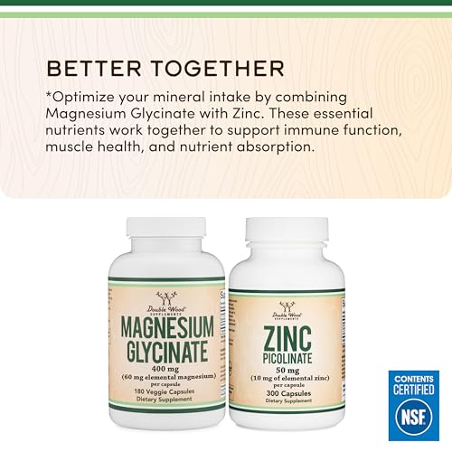 Image of Magnesium Glycinate 400mg | 180 Capsules | Sleep, Muscle, & Heart Support | Vegan, Third Party Tested, Gluten Free, Non-GMO, by Double Wood Supplements