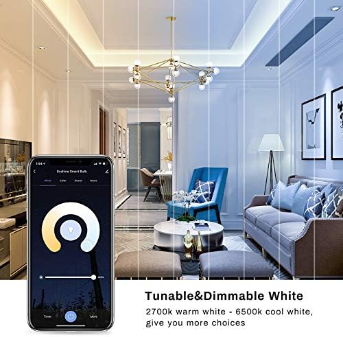 Smart Candle Bulb, ENSHINE E14 LED WiFi Light Bulbs, Compatible with Alexa and Google Home, Dimmable&Tunable White and Multi Colours, APP Remote Control, 5W (40W), 470LM, No Hub Required (Pack of 4)