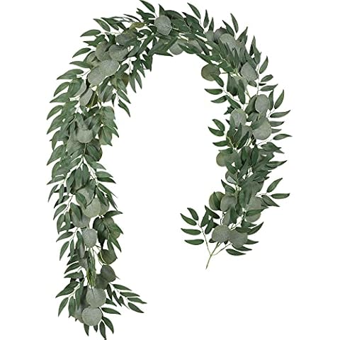 Famibay Artificial Eucalyptus and Willow Garland Greenery Eucalyptus Vines 6.5Ft Green Leaves Garland Hanging Plant for Wedding Wall Table Runner(1Pcs) Cover