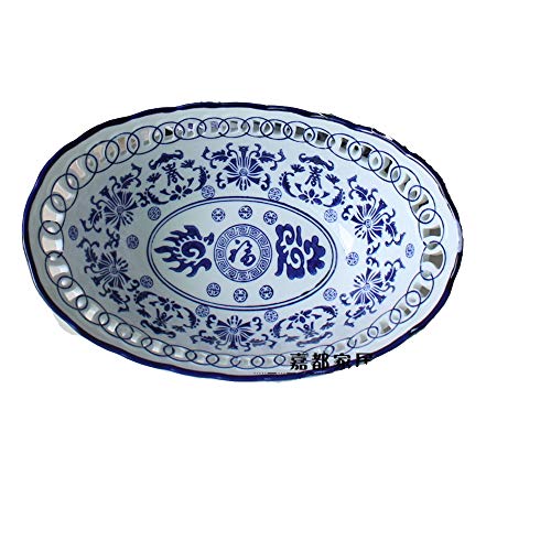 SHINING Blue and White Porcelain Ship-shaped Food Storage Basket Handicraft Pierced Fresh Fruit Platter For Snack Gift Cabinet Decorations Artwork (10” Food Storage Basket)