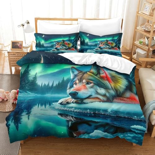 Housse de couette loup imprimée 3D en microfibre premium double avec zip caché