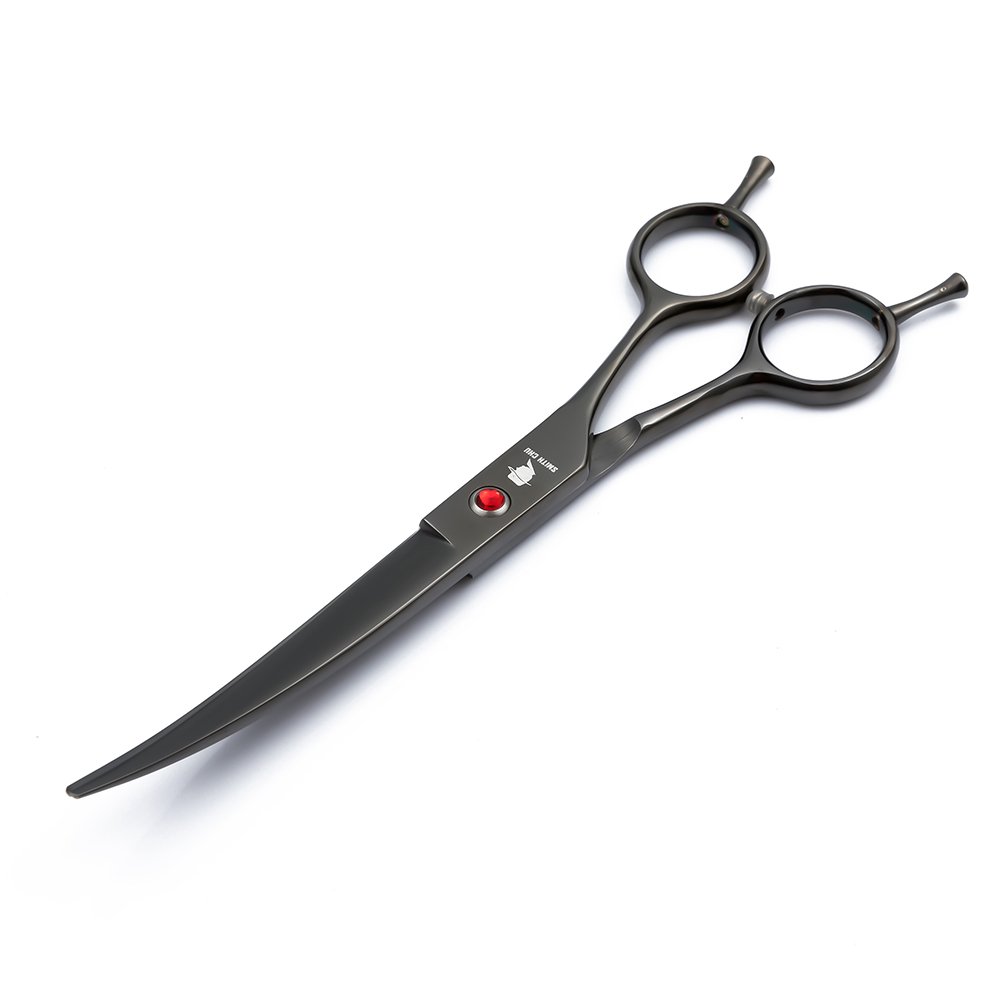 SMITH CHU 7" Professional Pet Grooming Scissors - Premium Stainless Steel Curved Blade - Dog Cat Hair Cutting Shears for Left or Right Handed - Best Hair T Tools, Gun Black (curved)