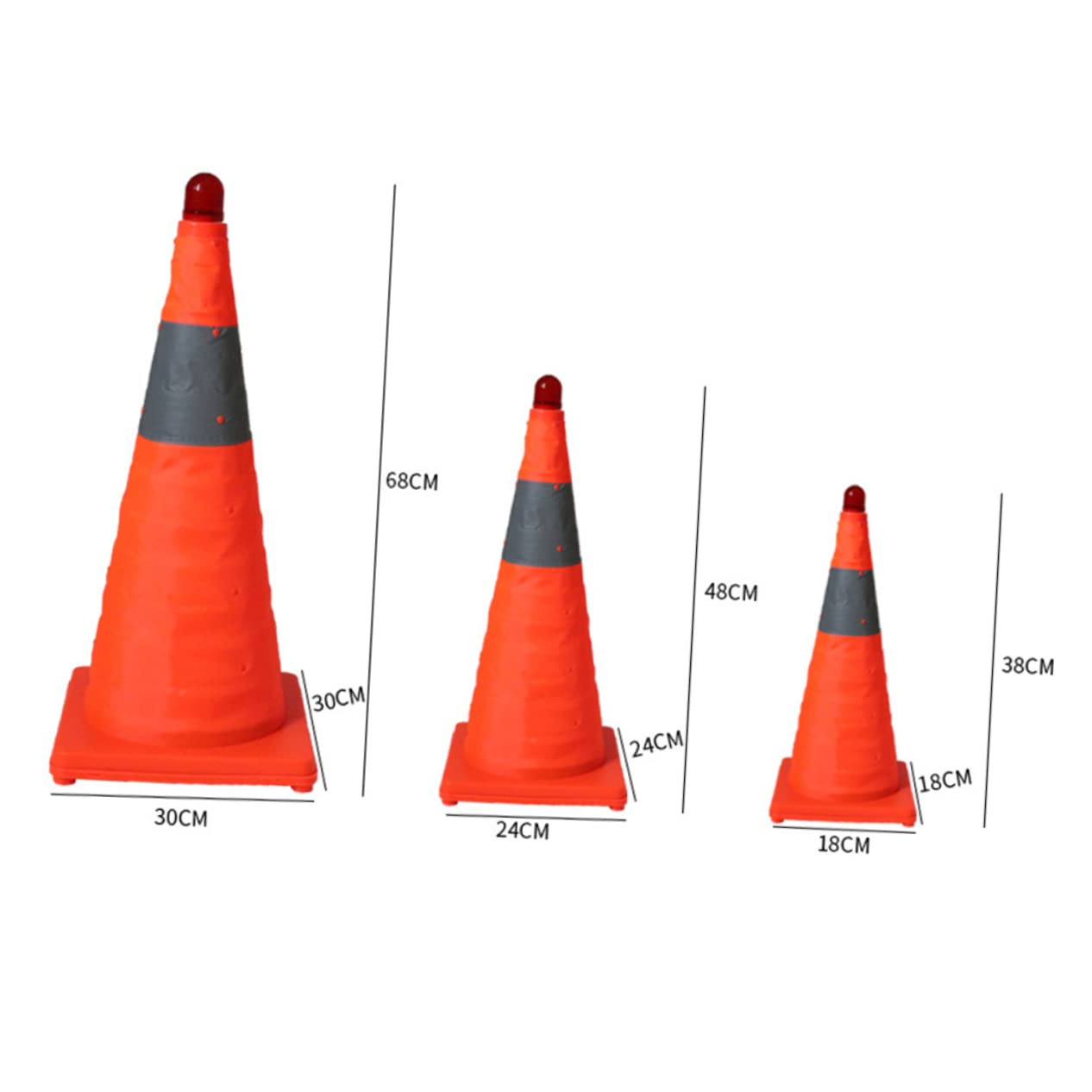 Cône de Chantier Pliable Réfléchissant avec Lampe LED, Orange