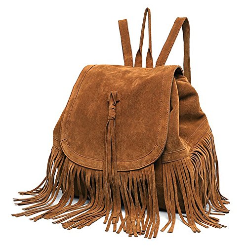Lui Sui Women Backpack Purse Suede Fringed Tassel Shoulder Bag Fashion Pu Leather Travel Bag Daypacks Purse #TOP1