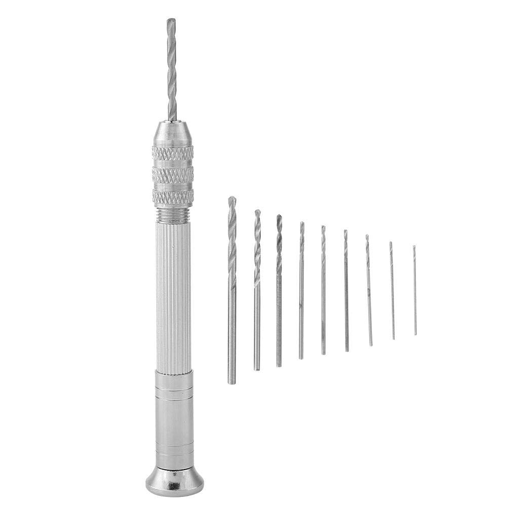 11Pcs Hand Twist Drill Set，with 1 Hand Drill and 10 Drill Bits，0.5mm to 2.0mm Twist Drill Set，Precision Pin Vise Hand Drill with Twist Bits，for Wood，Metal，etc.