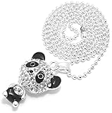 2LIVEfor Kette mit Anhänger Panda Strass Bär süß niedlig witzig Glitzer Silber Schwarz weiß Halskette Kristalle Halskette Kugeln Perlen