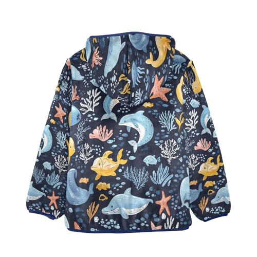 Sea Animals Pattern Toddler Fleece Jacket Girl Boys Hooded Fleece Jacket Coat Warm Outwear Zip-up 3-10T2