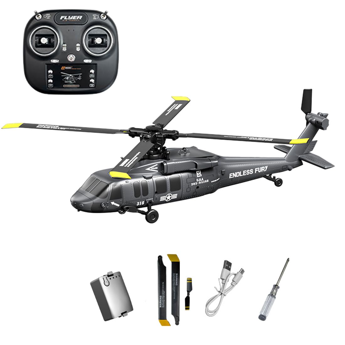 TENIREALX K2000 UH-60 RC Helicopter for Adults, Black Hawkk 2.4GHz 6CH Brushless Flybarless 6-Axis Gyro Aircraft with Optical Flow, 3-Speed Mode & One-Key Inverted Flight – RTF