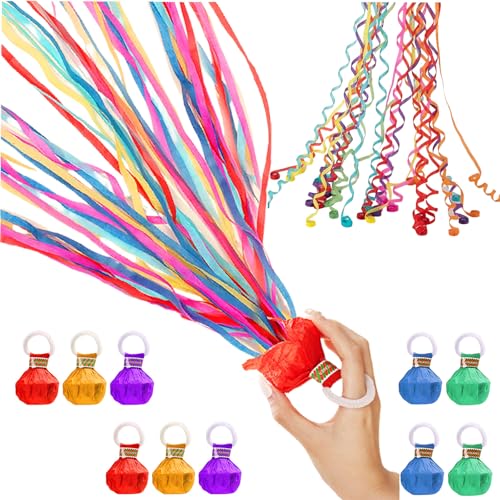 10 Pack Hand Throw Streamers,Rainbow Hand Throw Crepe Paper Streamers,Each Colorful Streamers Poppers Has 30 Streamer Ribbons,Hand-Throw Rainbow Streamer No Mess Confetti for Birthday Carnival Wedding