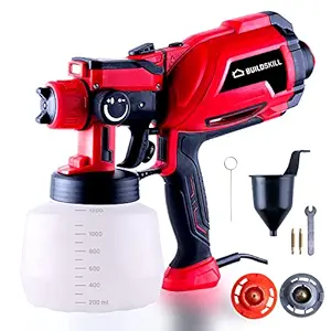 Buildskill Pro BPS2200 Paint Sprayer/Spray Painting Machine with LED Light, 750W,32000RPM,800ML Paint Reservoir for Home Interior Exterior & DIY Painting Job, with 3 Spray Patterns & 3 Nozzles. (Red)