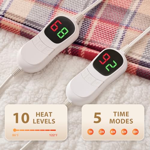 Image of Homemate Electric Blanket Heated King Size - 100 inchx90 inch Ultra Soft Cozy Flannel Heating Blanket with 10 Fast Heat Levels 8 Hours Auto Off Over-Heated Protection ETL Certification Keep Warm in Home
