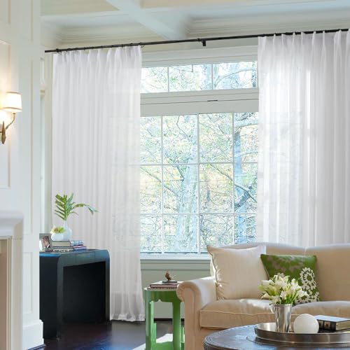 Image of TWOPAGES White Pinch Pleated Sheer Curtains, 26 inch W x 84 inch L, 2 Panels