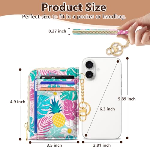 Image of GIANCOMICS Slim Wallet Credit Card Holder Women, Tropical Pineapple Rfid Blocking Small Card Case, Keychain Thin Pocket Curved Zipper Wallet, Travel Card Holder PU Leather, Ladies Female Gift