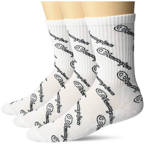 Champion Women's Hollow Script Logo Crew Scck, 3-Pair, White, 5-9