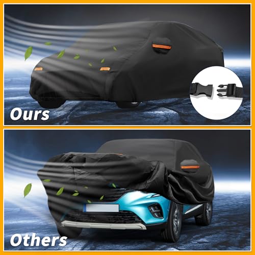 Image of All-Weather Waterproof Car Cover - UV-Resistant Outdoor Full Exterior Protection for Renault Captur 2013-2021 190T-PU Black with Right Side Zipper