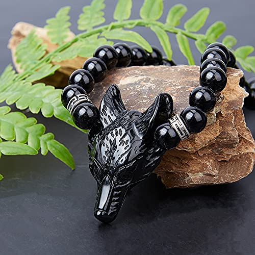 Pendentifs en pierre d'obsidienne loup percés pour colliers faciles - 6