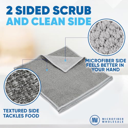 Image of Microfiber Wholesale Scrubber Cloths (4 Pack, Large 10 inchx10 inch) - Scrub Without Scratching, Safe for Non-Stick, Stainless & Glass - Two-Sided Dish Scrubbing Cloths for Pots, Pans & Big Jobs