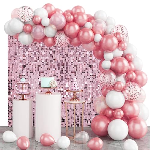 Image of 4 FT x 6 FT Pink Shimmer Wall Backdrop,Shiny Sequins,24 Pcs Sequins Backdrop Decoration Panels,Glitter Bling Photo Background Decorations for Birthday Party Wedding Graduation Anniversary Baby Shower