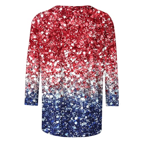 Image of Fourth of July Shirts for Women 3 /4 Sleeve Summer Tops American Flag Print T Shirt Patriotic 4th of July Shirts 2025
