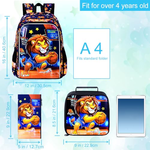 Image of CCJPX 3PCS Kids Backpack for Boys, 16 Inch Lion Water Resistant Preschool Backpacks, Cool Elementary Kindergarten School Bookbag Set for Travel