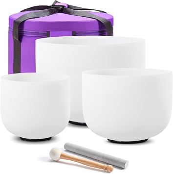 CVNC CRYSTAL SINGING BOWLS SET of 3 440HZ 7" G 9" E and 11" C