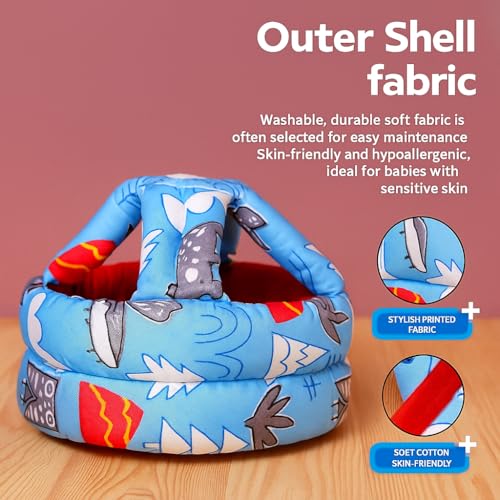 Image of Luem Baby Helmet No Bump Safety Head Cushion Bumper Bonnet Adjustable Protective Cap Child Safety Headguard for Running Walking Crawling Safety Helmet (Blue-Jungle)