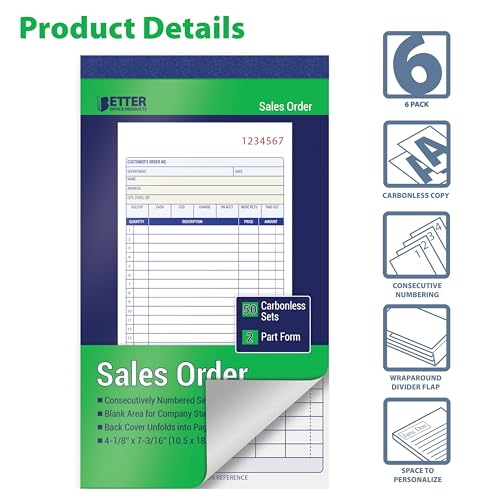 better office products sales order books 6 pack 2-part carbonless whitecanary yellow 4-18 x 7-316 inches 50 sets per book 300 total sets 6 books