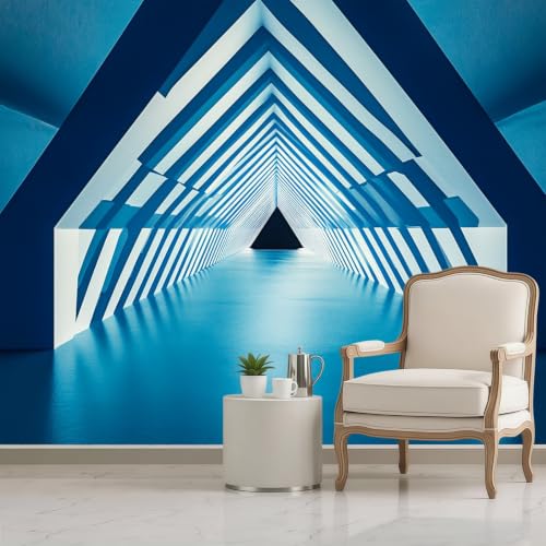 Papier peint panoramique grand format à effet 3D tunnel bleu azur pour décoration de salon - 4